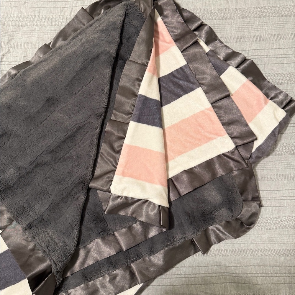 Minky Couture Striped Pink and Gray Blanket - Picture 2 of 2
